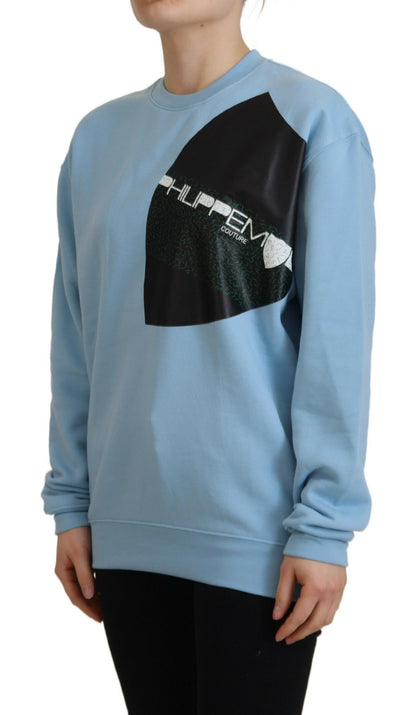 Maglione a maniche lunghe con logo stampato azzurro Philippe Model