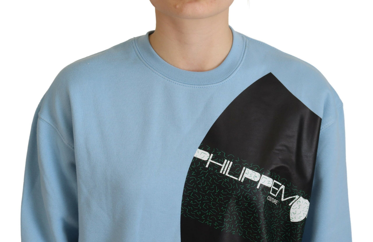 Maglione a maniche lunghe con logo stampato azzurro Philippe Model