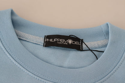 Maglione a maniche lunghe con logo stampato azzurro Philippe Model