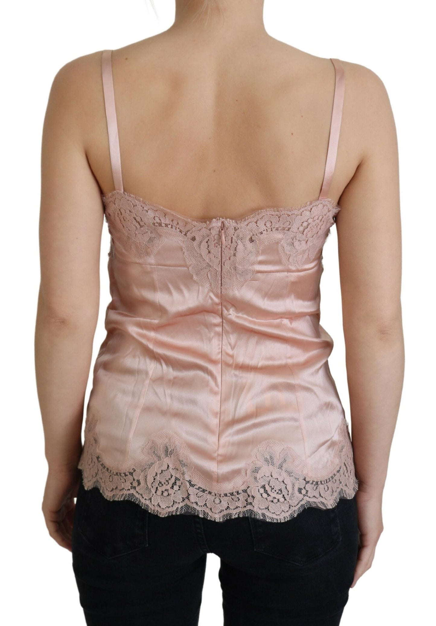 Canotta in raso rosa con rose in pizzo Dolce &amp; Gabbana Lingerie