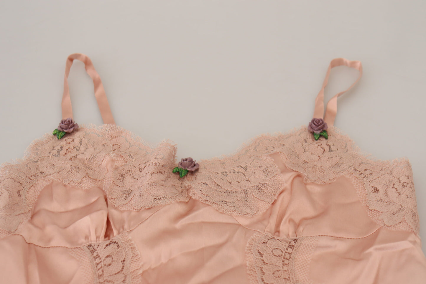 Canotta in raso rosa con rose in pizzo Dolce &amp; Gabbana Lingerie