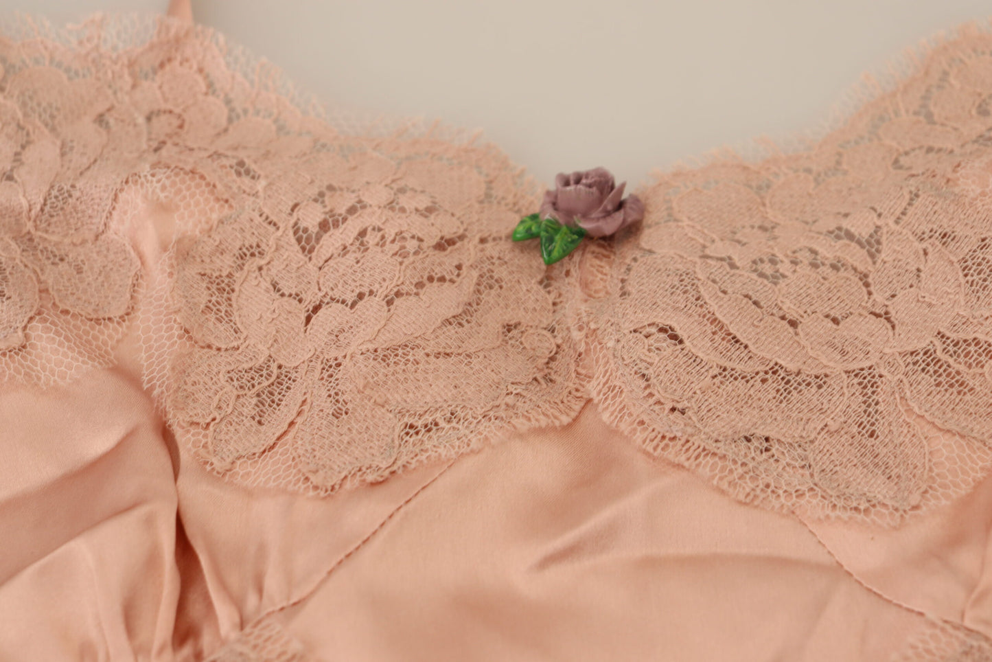 Canotta in raso rosa con rose in pizzo Dolce &amp; Gabbana Lingerie