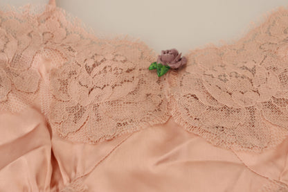 Canotta in raso rosa con rose in pizzo Dolce &amp; Gabbana Lingerie