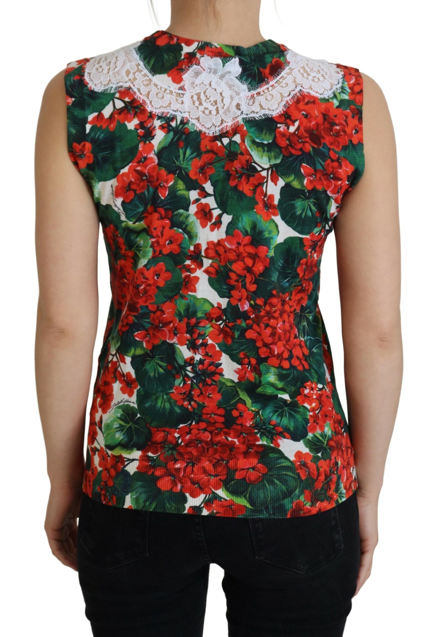 Canotta in pizzo di lana floreale bianco Dolce &amp; Gabbana