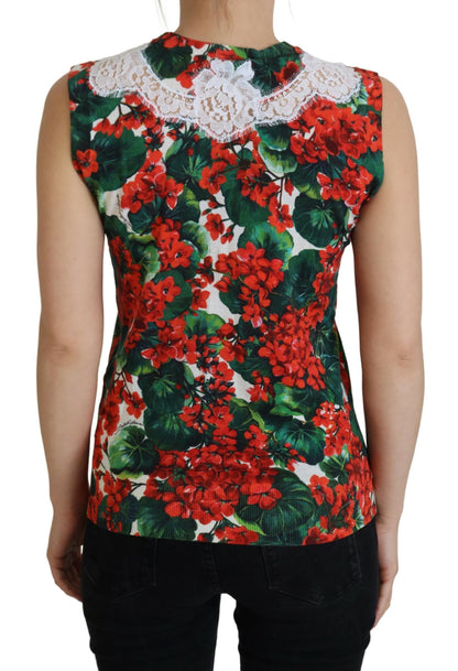 Canotta in pizzo di lana floreale bianco Dolce &amp; Gabbana