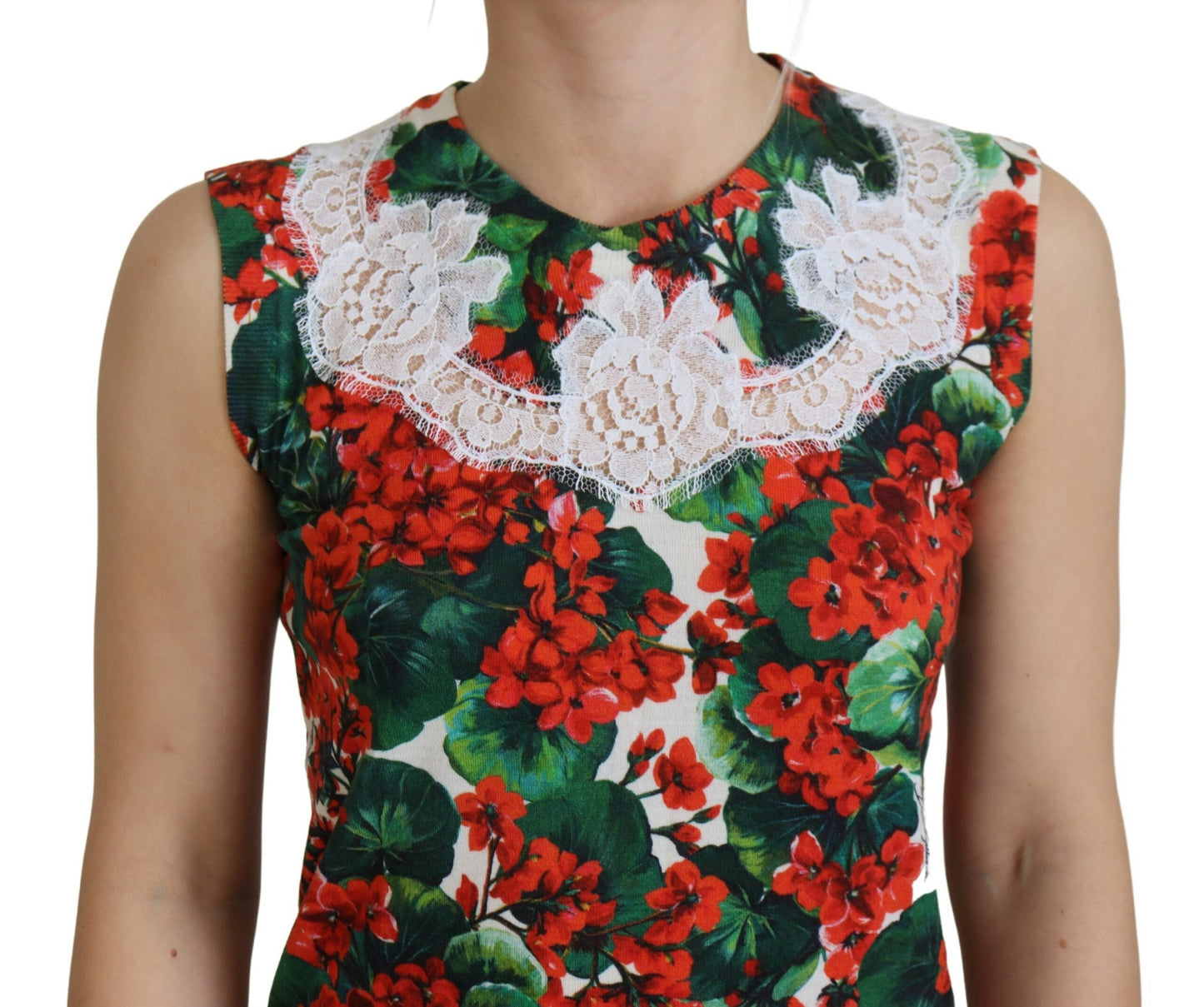 Canotta in pizzo di lana floreale bianco Dolce &amp; Gabbana