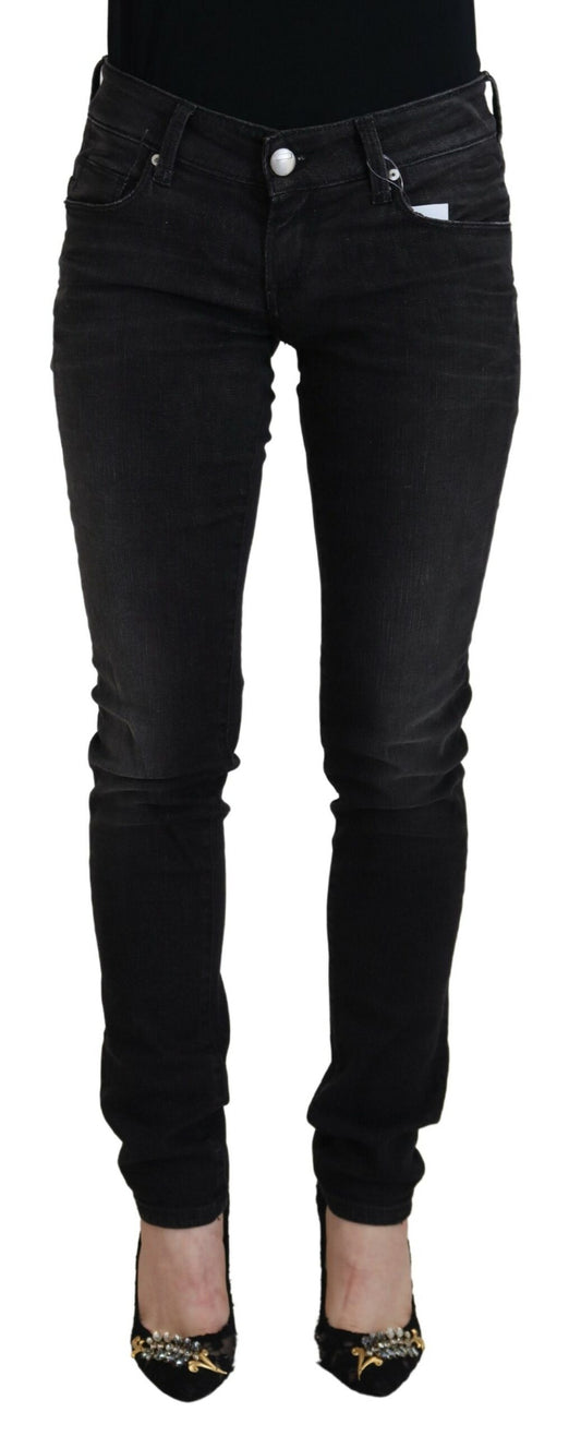 Jeans casual da donna in denim slim fit a vita bassa in cotone nero Acht