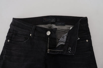 Jeans casual da donna in denim slim fit a vita bassa in cotone nero Acht