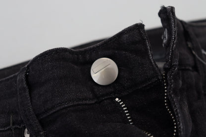 Jeans casual da donna in denim slim fit a vita bassa in cotone nero Acht