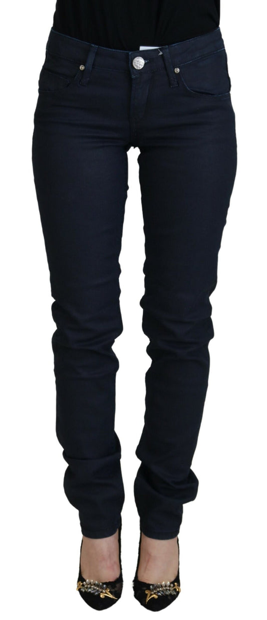 Jeans casual da donna in denim slim fit a vita bassa in cotone blu Acht