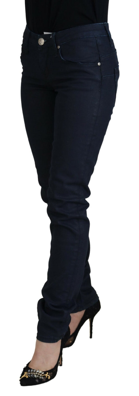 Jeans casual da donna in denim slim fit a vita bassa in cotone blu Acht