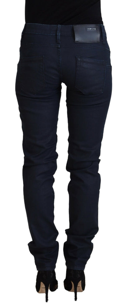 Jeans casual da donna in denim slim fit a vita bassa in cotone blu Acht