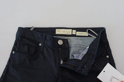 Jeans casual da donna in denim slim fit a vita bassa in cotone blu Acht