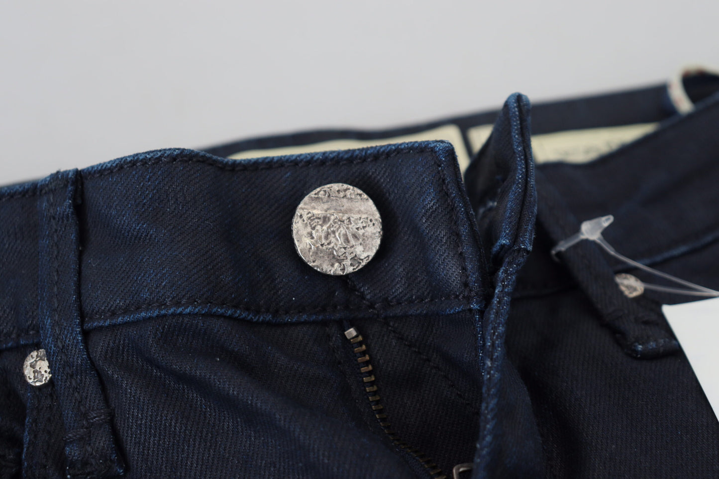 Jeans casual da donna in denim slim fit a vita bassa in cotone blu Acht