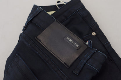 Jeans casual da donna in denim slim fit a vita bassa in cotone blu Acht