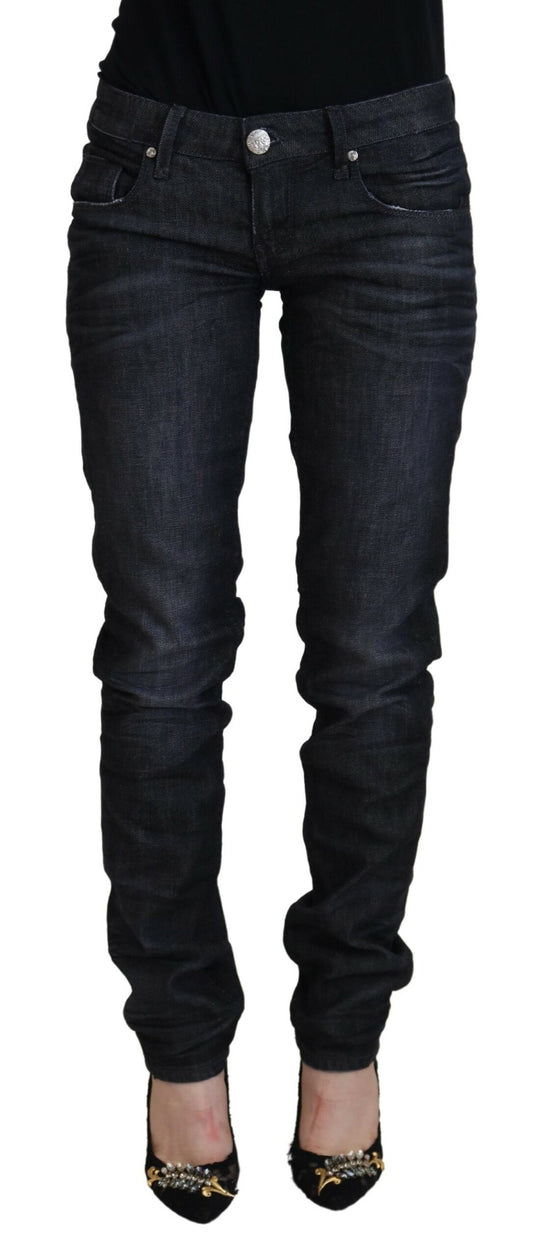 Jeans casual da donna in denim slim fit a vita bassa in cotone nero Acht