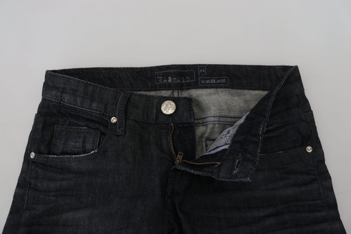 Jeans casual da donna in denim slim fit a vita bassa in cotone nero Acht