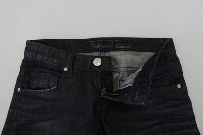 Jeans casual da donna in denim slim fit a vita bassa in cotone nero Acht
