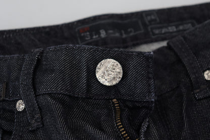 Jeans casual da donna in denim slim fit a vita bassa in cotone nero Acht