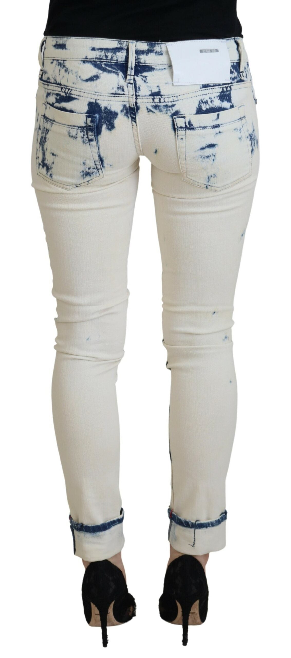 Jeans skinny in denim strappato da donna in cotone bianco e blu Acht