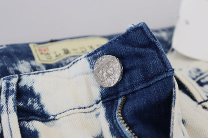 Jeans skinny in denim strappato da donna in cotone bianco e blu Acht