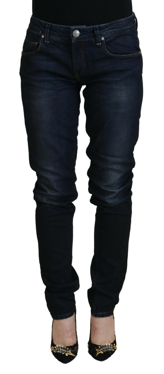 Jeans casual da donna in denim skinny a vita bassa in cotone blu Acht