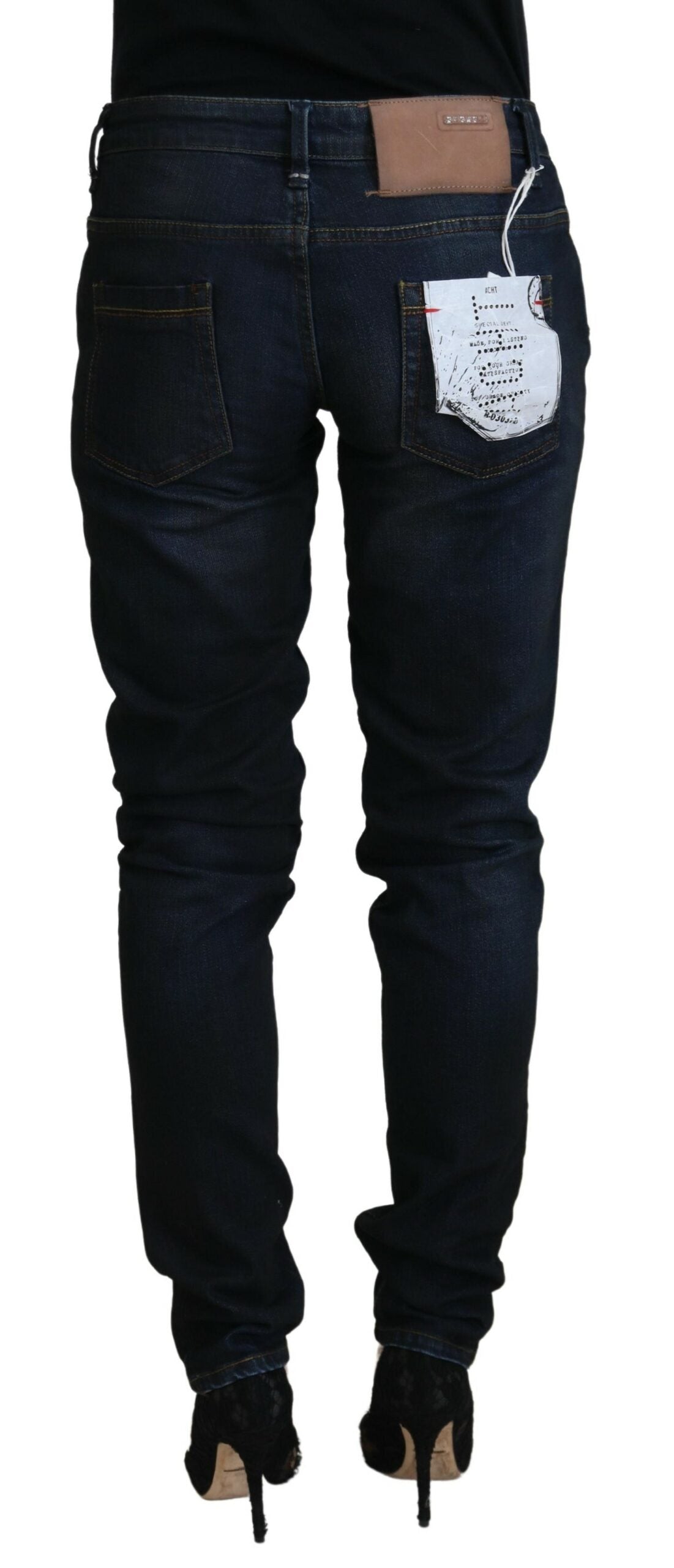 Jeans casual da donna in denim skinny a vita bassa in cotone blu Acht