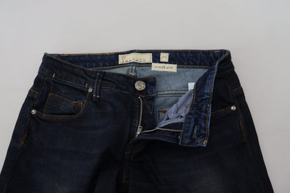 Jeans casual da donna in denim skinny a vita bassa in cotone blu Acht