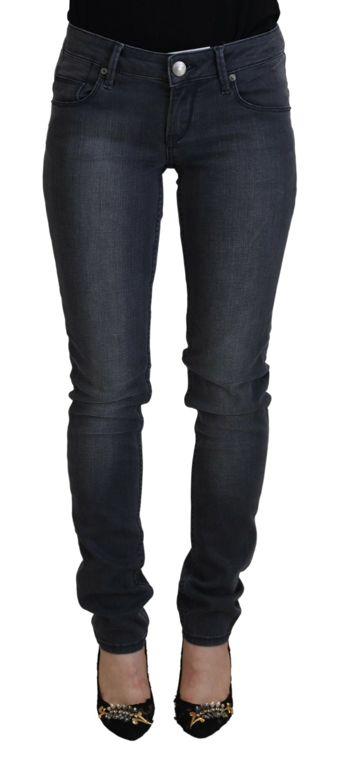 Jeans casual da donna in denim skinny a vita bassa in cotone grigio Acht