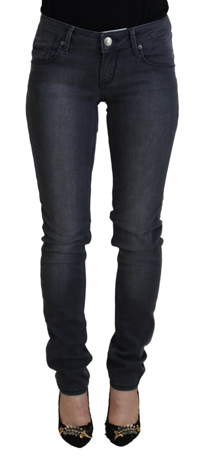 Jeans casual da donna in denim skinny a vita bassa in cotone grigio Acht