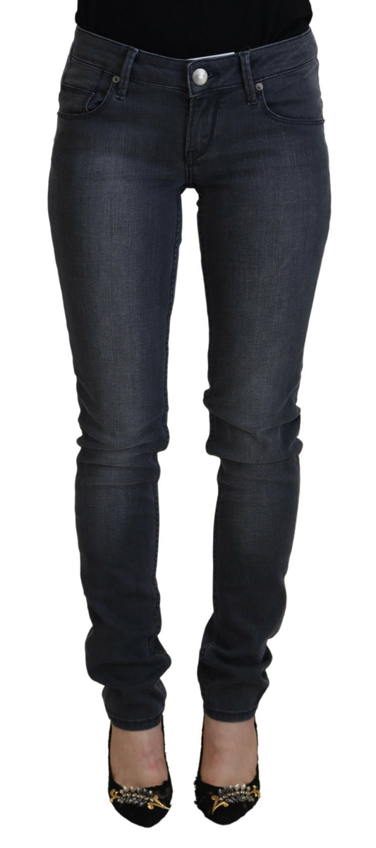 Jeans casual da donna in denim skinny a vita bassa in cotone grigio Acht