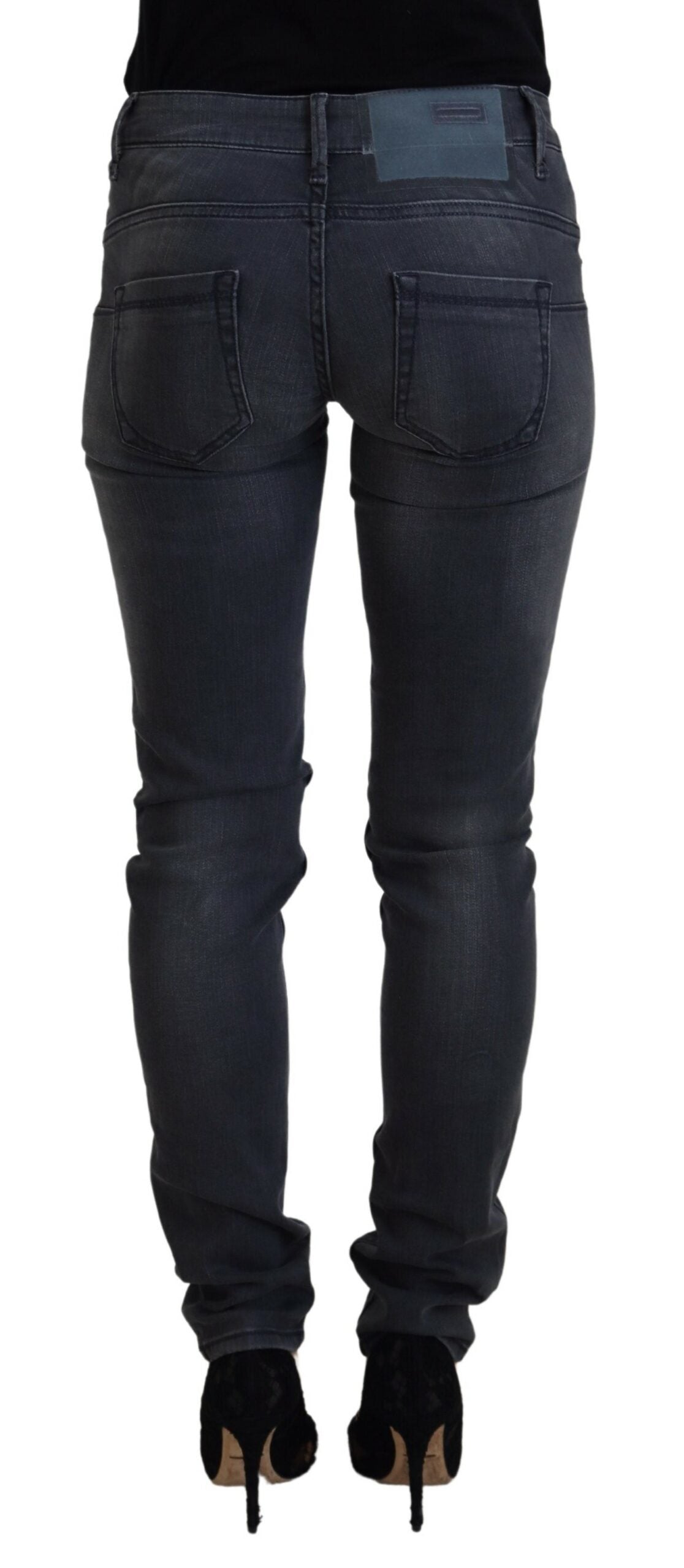 Jeans casual da donna in denim skinny a vita bassa in cotone grigio Acht