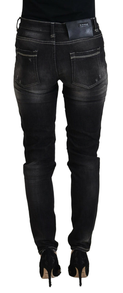 Jeans casual da donna in denim affusolato a vita media, lavati neri Acht
