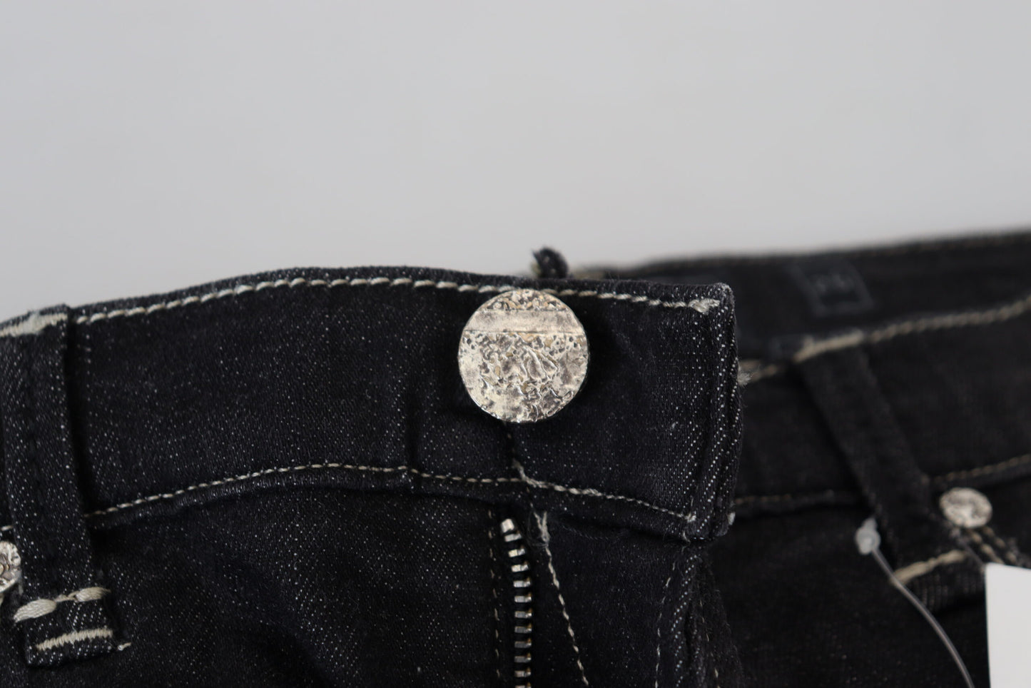 Jeans casual da donna in denim affusolato a vita media, lavati neri Acht