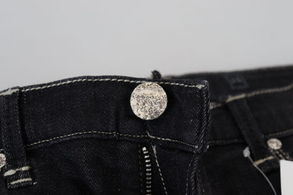 Jeans casual da donna in denim affusolato a vita media, lavati neri Acht