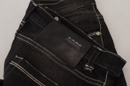 Jeans casual da donna in denim affusolato a vita media, lavati neri Acht