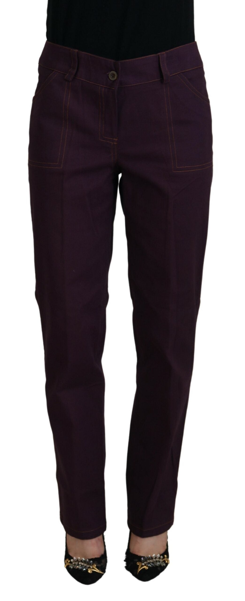 Pantaloni affusolati da donna a vita media in cotone viola BENCIVENGA