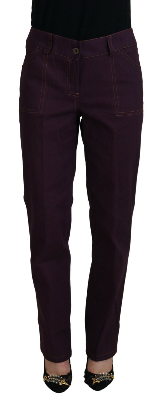 Pantaloni affusolati da donna a vita media in cotone viola BENCIVENGA