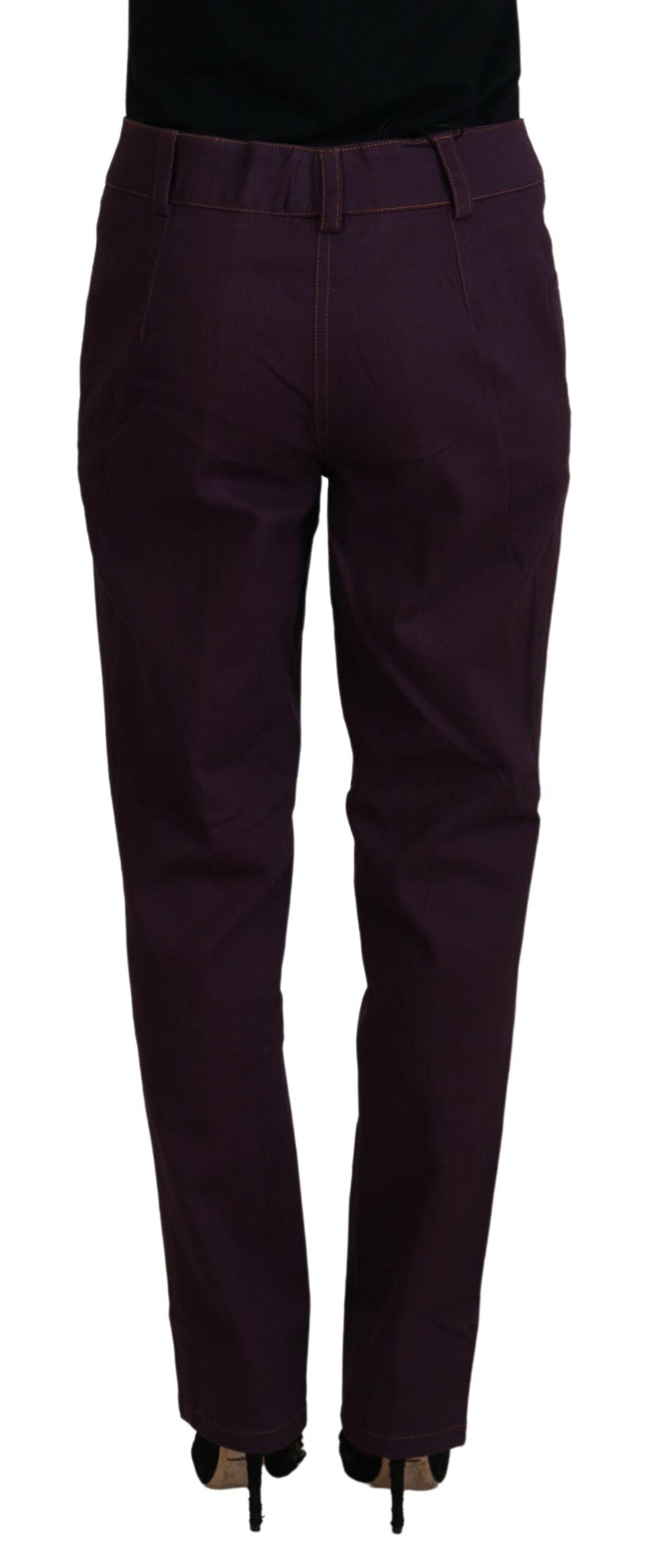 Pantaloni affusolati da donna a vita media in cotone viola BENCIVENGA