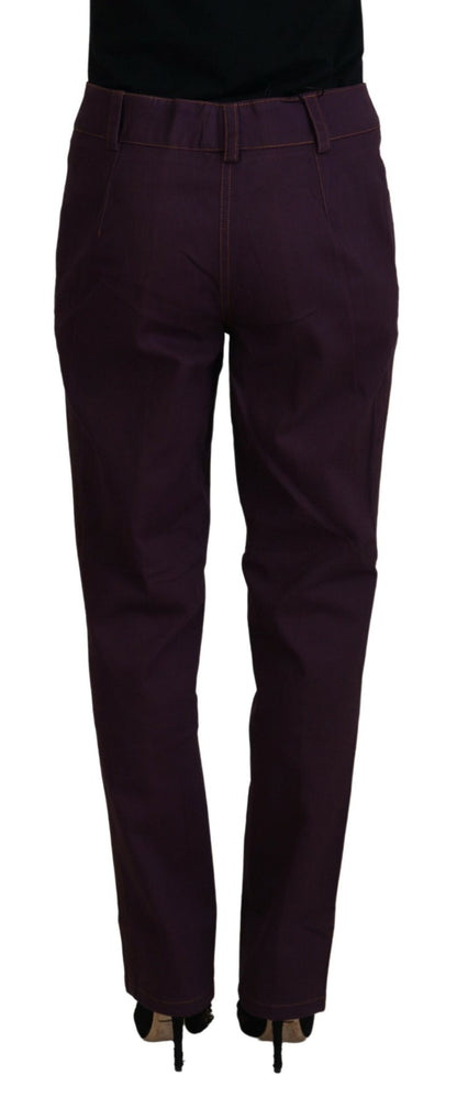 Pantaloni affusolati da donna a vita media in cotone viola BENCIVENGA