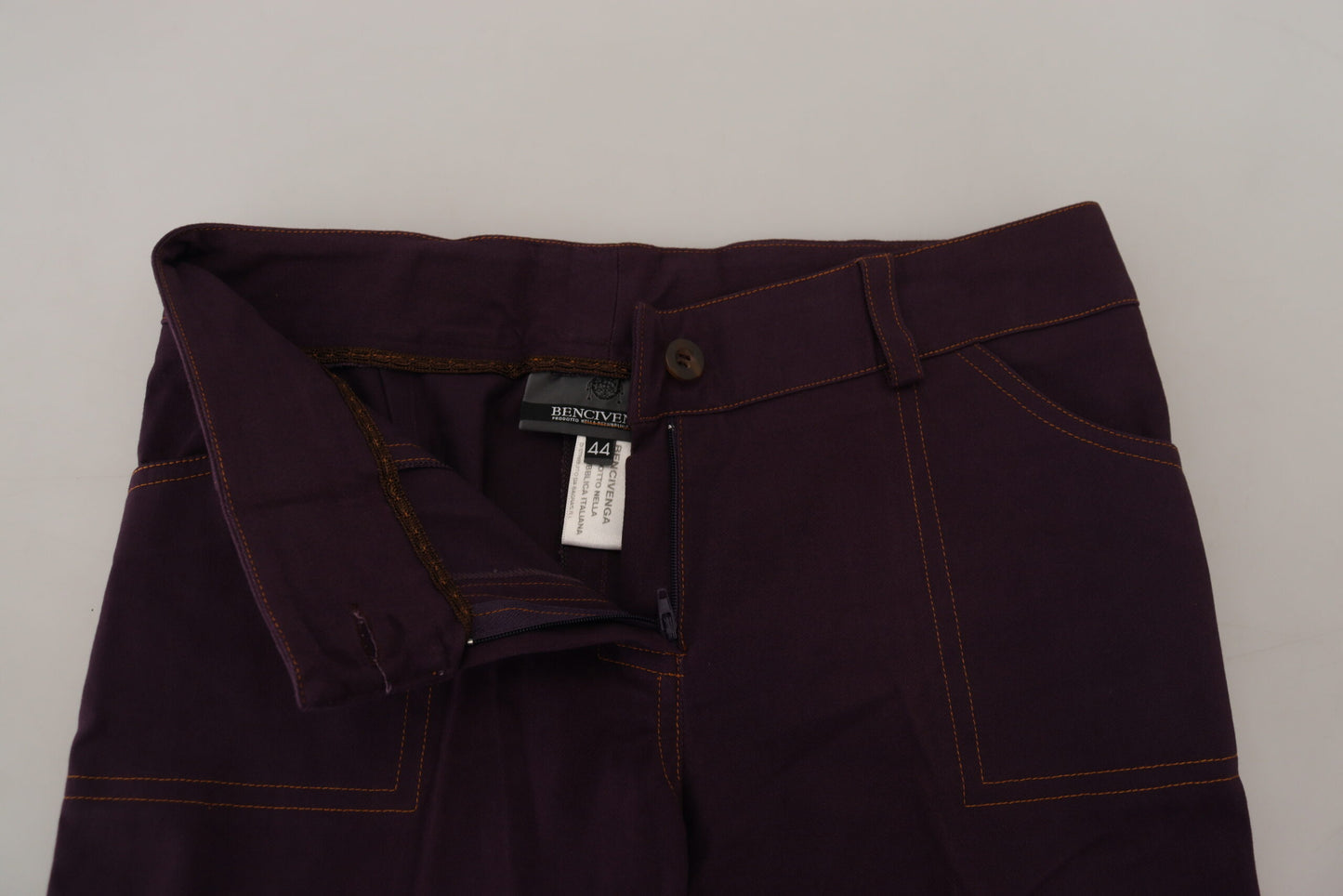 Pantaloni affusolati da donna a vita media in cotone viola BENCIVENGA