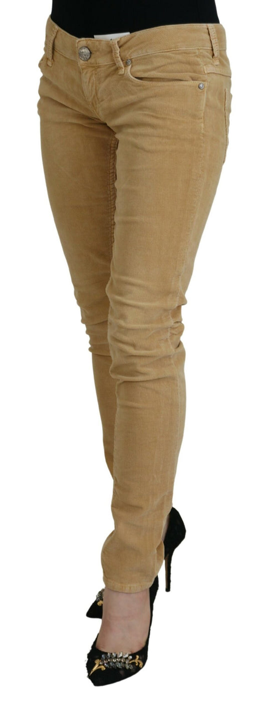 Jeans casual da donna in velluto a coste di cotone marrone chiaro a vita bassa