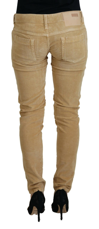 Jeans casual da donna in velluto a coste di cotone marrone chiaro a vita bassa