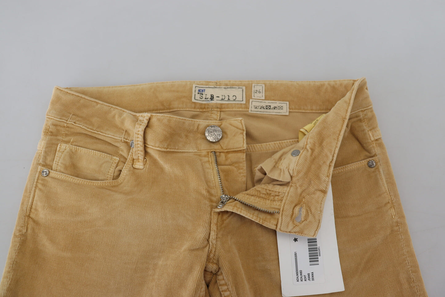 Jeans casual da donna in velluto a coste di cotone marrone chiaro a vita bassa