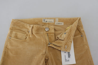 Jeans casual da donna in velluto a coste di cotone marrone chiaro a vita bassa
