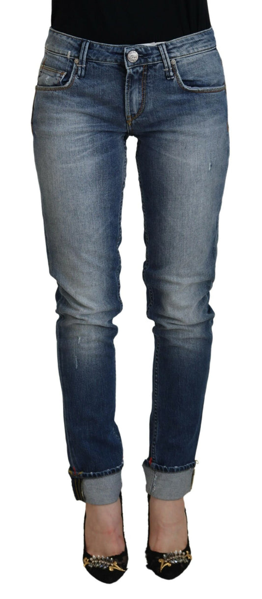 Jeans casual da donna a vita bassa in cotone lavato blu Acht