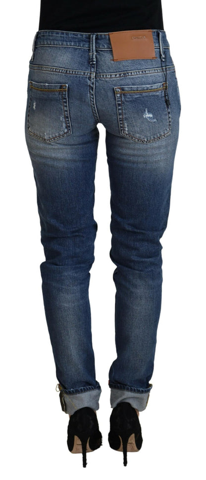 Jeans casual da donna a vita bassa in cotone lavato blu Acht