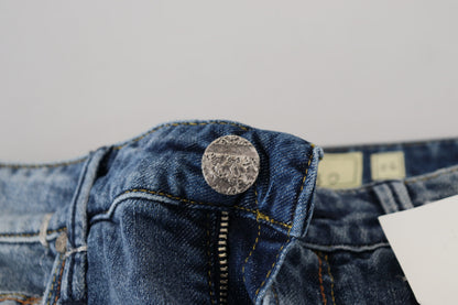 Jeans casual da donna a vita bassa in cotone lavato blu Acht