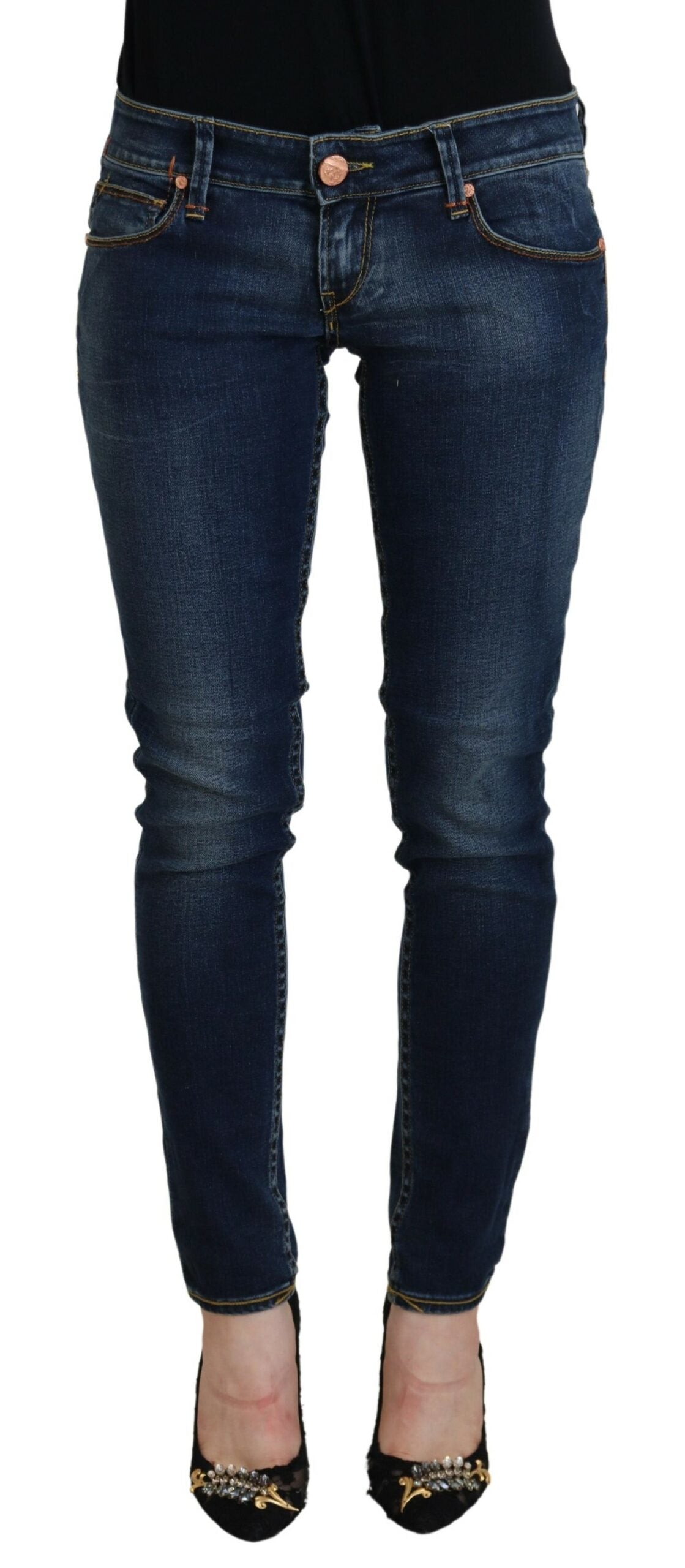 Jeans casual skinny a vita bassa in cotone blu Acht da donna
