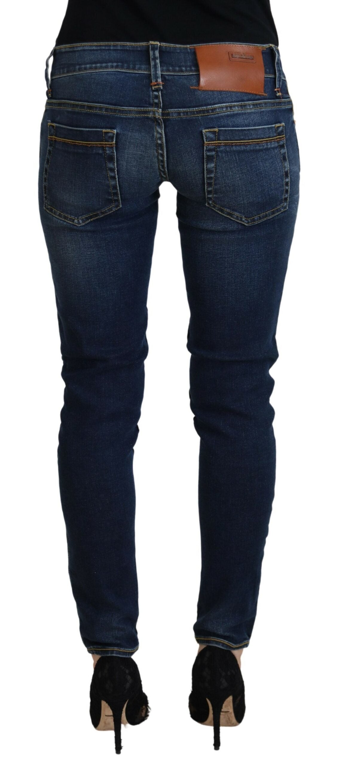 Jeans casual skinny a vita bassa in cotone blu Acht da donna